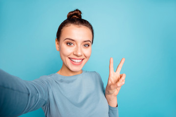 Self-portrait of her she nice-looking attractive winsome sweet lovable lovely cheerful cheery...