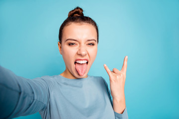 Self-portrait of her she nice-looking cool attractive winsome lovely cheerful cheery crazy girl...