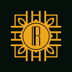 Vector vintage modern art deco emblem with monogram