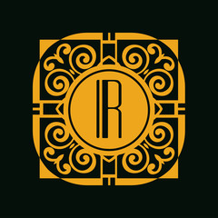 Classic modern art deco luxury monochrome geometric vintage vector monogram, frame , border , label for your logo badge