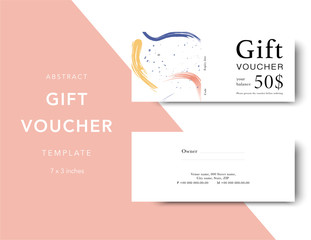 Abstract gift voucher card template. Modern discount coupon for shopping with abstract pattern. Modern fashion background design with information sample text. Coupon template for gift and shopping