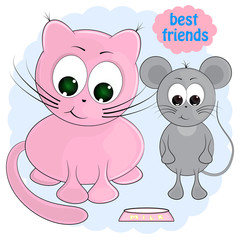 cat and mouse. best friends. cartoon vector illustration.