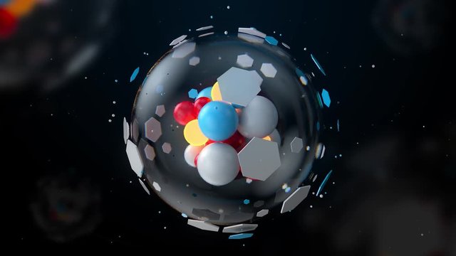 3d render abstract background with complex structured element in the center. Technology or science concept. 3d visualization of  pseudo cell. Loopable animation.