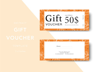Abstract gift voucher card template. Modern discount coupon for shopping with abstract pattern. Modern fashion background design with information sample text. Coupon template for gift and shopping