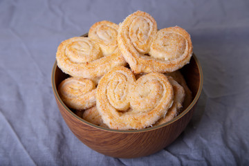 Cottage cheese homemade cookie in sugar topping. Selective focus, close-up.