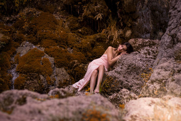 beautiful girl in fairy fast forest. Autumn.