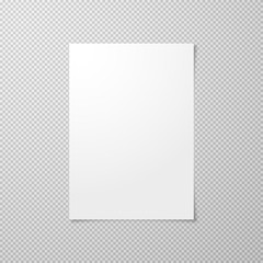 Realistic empty piece of paper a4 with shadow isolated on transparent background.
