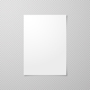 Realistic empty piece of paper a4 with shadow isolated on transparent background.