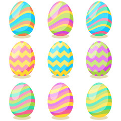 Happy Easter card. Set of cute Easter eggs with different texture on a white background. Spring holiday. Vector Illustration.Happy easter eggs
