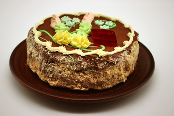Delicious, decorated with a cream cake. Traditional Ukrainian Kiev Cake