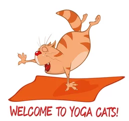 Zelfklevend Fotobehang Essential Yoga Poses for Cats. Vector Illustration of a Cute Cat. Cartoon Character  © liusa
