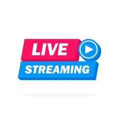 Live Streaming Icon, Badge, Emblem for broadcasting or online tv stream. Vector in material, flat, design style