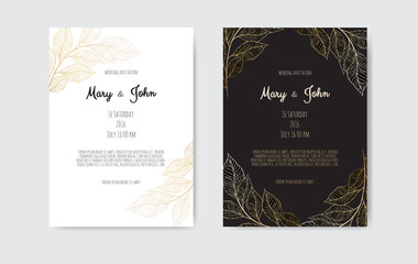 Fototapeta na wymiar Golden Vector invitation with floral elements. Luxury ornament template. greeting card, invitation design background
