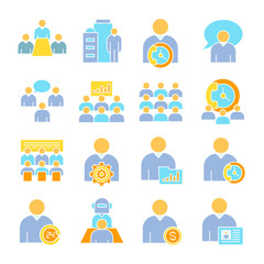 business management, meeting, conference, organization and office icons set