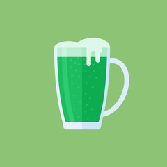 Green beer mug flat style icon. Vector illustration.