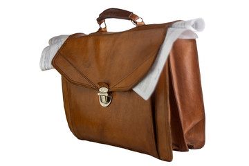 leather briefcase full of papers and documents