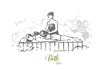 Russian, bath, sauna, spa, treatment, towel concept. Hand drawn isolated vector.