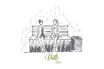 Sauna, Finnish, leisure, hot, spa concept. Hand drawn isolated vector.