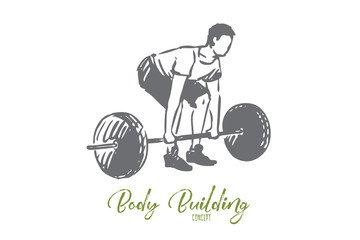 Fototapeta premium Gym, barbell, fitness, man, workout concept. Hand drawn isolated vector.