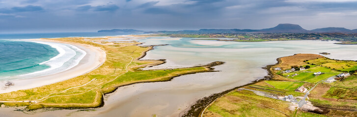 Aerial view of the famous Magheraroarty beach - Machaire Rabhartaigh - on the Wild Atlantic Way in...