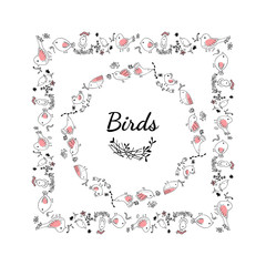 Obraz premium Vector wreath with birds. Illustration in Doodle-style ink