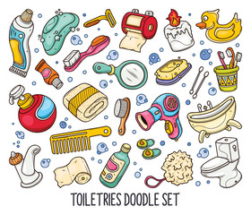 Hand drawn set of Bathroom doodles in vector in colors