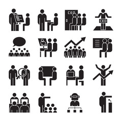 business management, meeting, conference, organization and office icons set