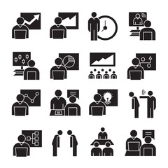 business management, meeting, conference, organization and office icons set