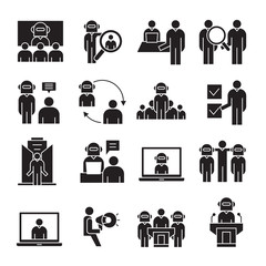 business management, meeting, conference, organization and office icons set