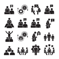 business management, meeting, conference, organization and office icons set