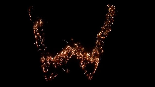 Letter W burning. Steel wool smoldering. Beautiful combustion.