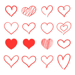 Heart hand drawn icons set isolated on white background. For poster, wallpaper and Valentine's day. Collection of hearts, creative art