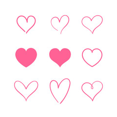 Heart hand drawn icons set isolated on white background. For poster, wallpaper and Valentine's day. Collection of hearts, creative art