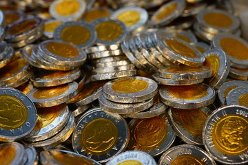 Chocolate coins candy wrapped in shiny foil