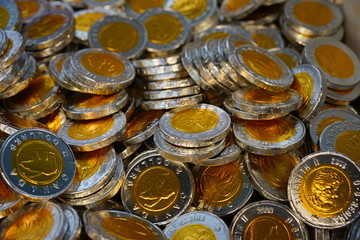 Chocolate coins candy wrapped in shiny foil