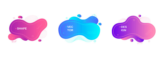 Fluid color badges set. Geometric Abstract shapes composition. Modern vector graphic design