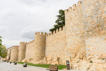 Naklejka premium Tourism, Walls of the city of Avila in Castilla y León, Spain. Fortified medieval city