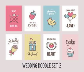 Wedding Icon Hand Drawn Doodle in COLOR CARD Vector 2