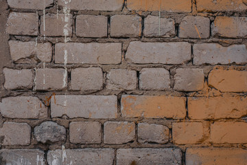 Background of old vintage dirty brick wall with peeling plaster, texture