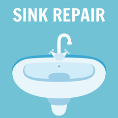 Bathroom Sink Repair Banner Vector Illustration