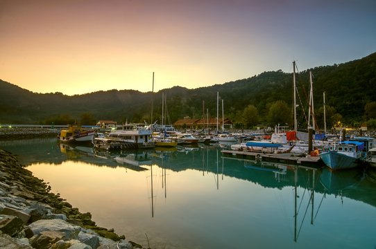 Pulau Tioman, Malaysia - 5 April 2019, Beautiful sunrise view yatch jetty - Image