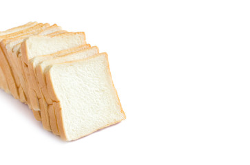 sliced soft and sticky delicious white bread for breakfast on white isolated background