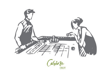 Casino, woman, game, poker, gamble concept. Hand drawn isolated vector.