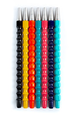Multicolored mouthpieces for hookah. View from above. White background