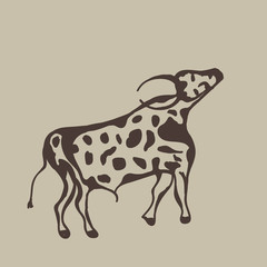 Painting of an ancient bison on a cave wall