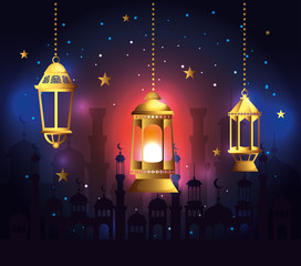 lamps hanging with stars and castle decoration
