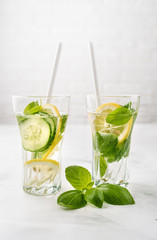 Infused water with lemon, cucmber and basil