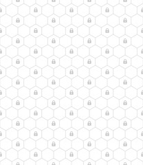 Seamless pattern vector. Gray hexagon line and lock symbol on white background pattern, security concept, minimalist style, simple design.