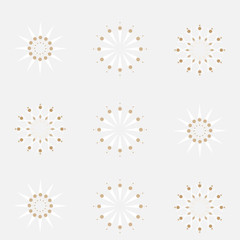 Snowflakes pattern vector. Geometric background with snowflakes shapes in gold and white.