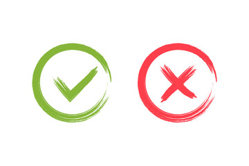 Check mark green and red brush icons. Vector illustration